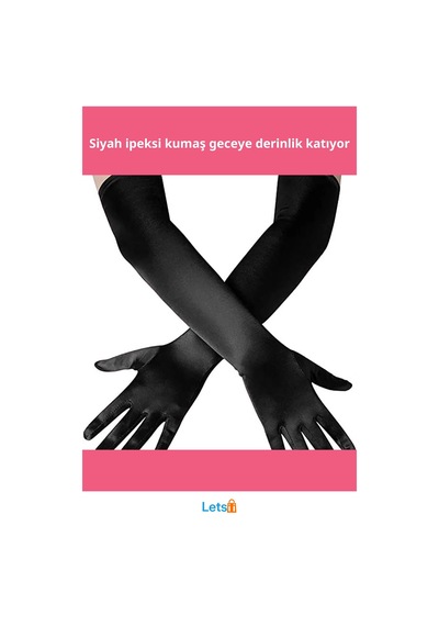 Letsii Uzun Boy Ekstra Parlak Saten Eldiven Siyah Renk Çok Renkli