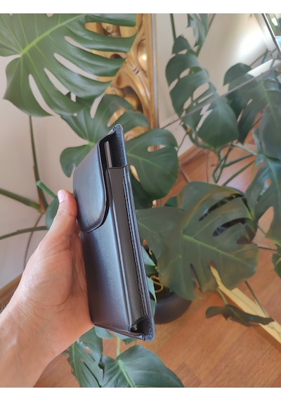 Kemere Takılan Suni Deri Dikey Lüks Kılıf Büyük Boy Mıknatıslı Dik 17x8 Cm Siyah