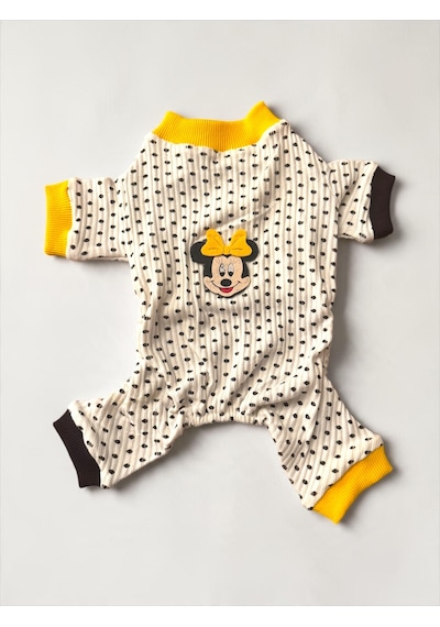 Spotty Sunny Minny Kedi Tulumu Siyah Beyaz Puantiyeli Penye Kedi Pijaması