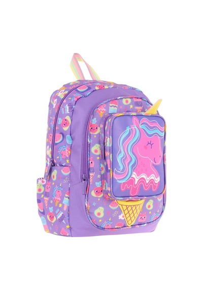 Kaukko Kids Üç Gözlü Kız Çocuk Okul Sırt Çantası Unicorn Detaylı - L5224 Mor - Sarı