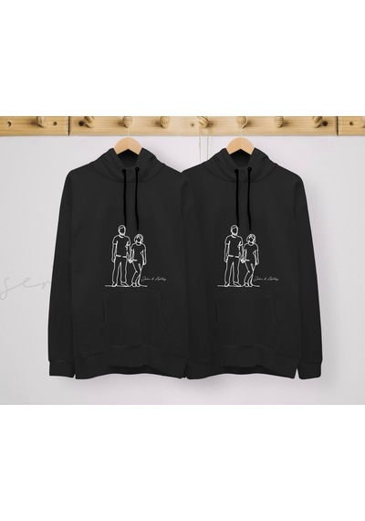 Bk Gift Kişiye Özel Sevgililer İsimli İkili Siyah Sweatshirt Seti, Sevgililer Hediye, Çift Hediyesi, Yıl Dönümü Hediyesi, Kişiye Özel Sweatshirt-2