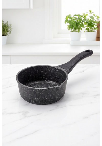 Sosluk Ve Sütlük Döküm Tava - Yanmaz Yapışmaz Granit Görünümlü 16cm Çap, 6cm Derinlik Gri
