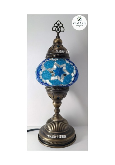 El Yapımı Otantik Mozaik Masa Lambası Yüksek Boy Mavi - 820076288 Mavi