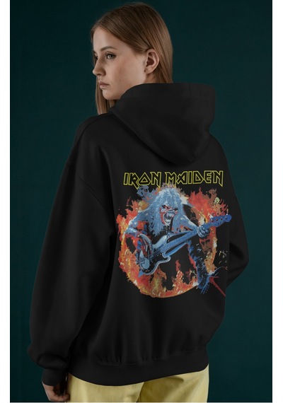 Sevbano Iron Maiden Rock Metal Müzik Grubu Sırt Baskılı Unisex Oversize P Siyah