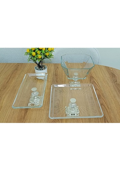 Elta Collection 3 Parça Gümüş Pasta Sunumluk Kurabiyelik Seti Gümüş