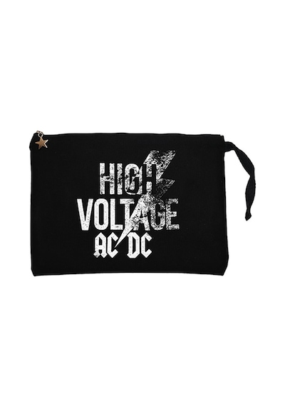 Ac Dc High Voltage Siyah Clutch Astarlı Cüzdan / El Çantası Siyah