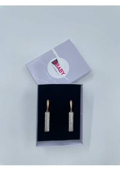 Uzun Dikdörtgen Taşlı Rose Gold Sallanan Küpe