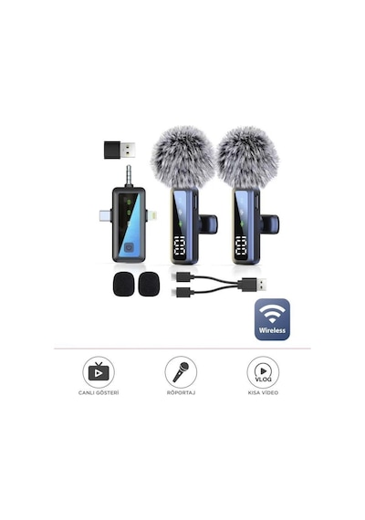 H68 Type-c + Lightning + Aux 2li 3in1 Kablosuz Yaka Mikrofonu