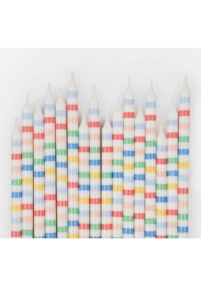 Meri Meri - Multi Stripe Candles - Multi Renkli Çizgili Mumlar X16