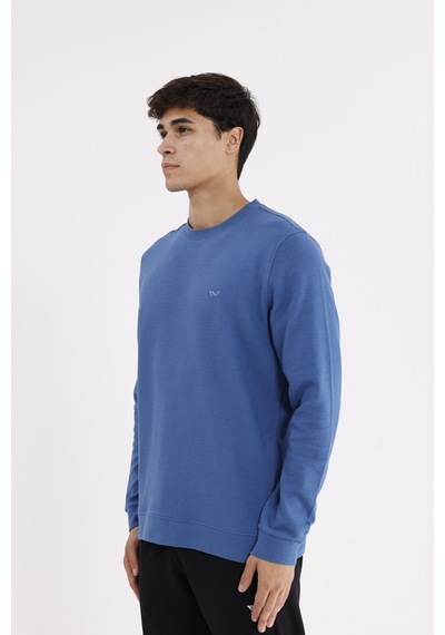 Rowinger Yatay Dokulu Ottoman Yüzey Tonal Logo Detaylı Bisiklet Yaka Standart Kalıp Sweatshirt İndigo Rowinger Yatay Dokulu Ottoman Yüzey Tonal Logo Detaylı Bisiklet Yaka Standart Kalıp Sweatshirt İndigo