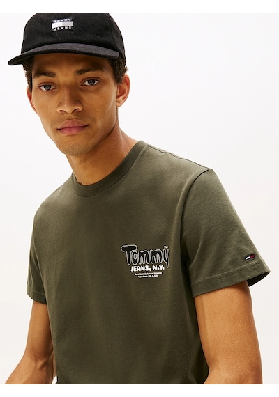Tommy Hilfiger Tjm Slım Font Play Tee Erkek Yeşil T-shirt - Dm0dm22049