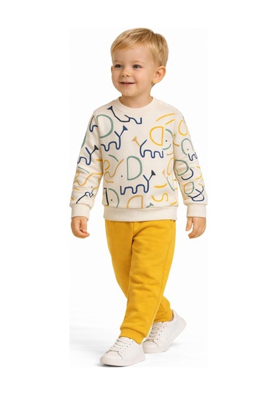 Baglan Erkek Çocuk Önü Baskılı Sweatshirt Ve Eşofman Alt Takım Bgl-st05254 Sarı