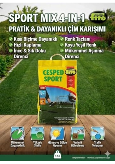 Semillas Fito Sport Karışımı 4 Mix Çim Tohumu 5 Kg Parklar Bahçeler Spor Alanları İçin