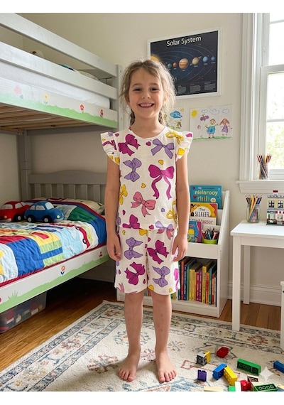Aliş Kids Kız Çocuk Pamuklu Beyaz Kurdele Desenli Kolları Fırfırlı Şortlu Yazlık Pijama Takımı Aliş Kids Kız Çocuk Pamuklu Beyaz Kurdele Desenli Kolları Fırfırlı Şortlu Yazlık Pijama Takımı