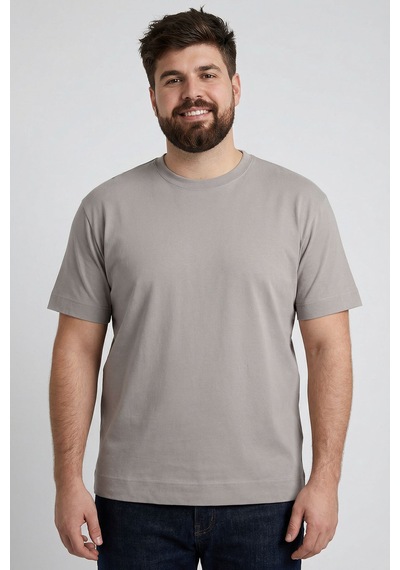 Tommylife Koyu Bej Basic Kısa Kol O Yaka Büyük Beden Erkek T-shirt - 88072 Koyu Bej