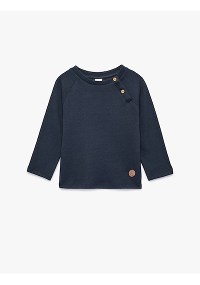 Koton Düğmeli Uzun Kollu Bisiklet Yaka Pamuklu Sweatshirt Lacivert 7wmb10016tk