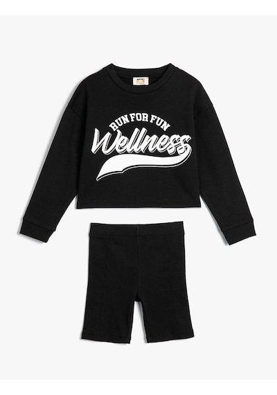 Koton Sweatshirt Ve Şort Seti İkili Pamuklu Siyah 4skg10180ak Siyah
