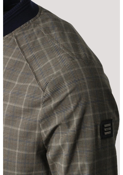 Erkek Camel Bomber Ceket Keten Karışım Slim Fit Ekose Kare Desenli Ribana Ince Astar Ceket Ncs Jeans 4984-Camel