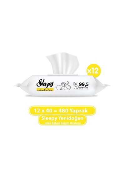 Sleepy Natural Yenidoğan Pamuklu 40 Yaprak 12'li Paket Islak Mendil Tekli