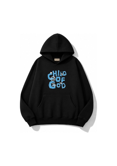 Herkesemoda Chil Of God Yazı Baskılı Kanguru Cepli Oversize Sweatshirt Siyah