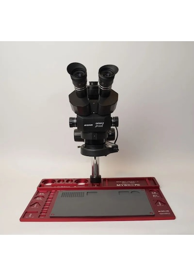 Myscope Td-7s Kamera Yuvalı Profesyonel Trioküler Siyah Kafa Tamir Mikroskobu Geniş Kırmızı Çalışma Tablası My-7s