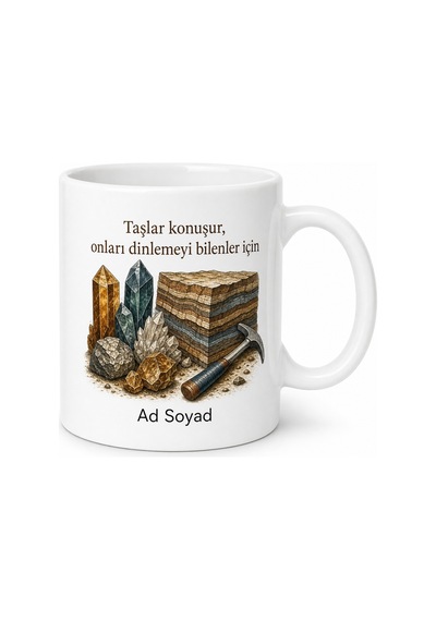 Jeoloji Mühendisine Hediye Taş Ve Kayaç Temalı Kupa Bardak Özel Tasarım Beyaz / Çok Renkli