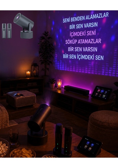 Bluetooth Hoparlörlü Akıllı Projektör Kablosuz Karaoke Mikrofonlu 40661463