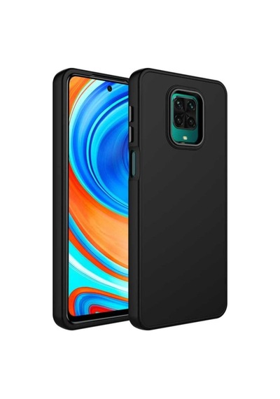 Xiaomi Redmi Note 9 Pro Kılıf Metal Çerçeve Ve Buton Tasarımlı Silikon Zore Luna Kapak Siyah
