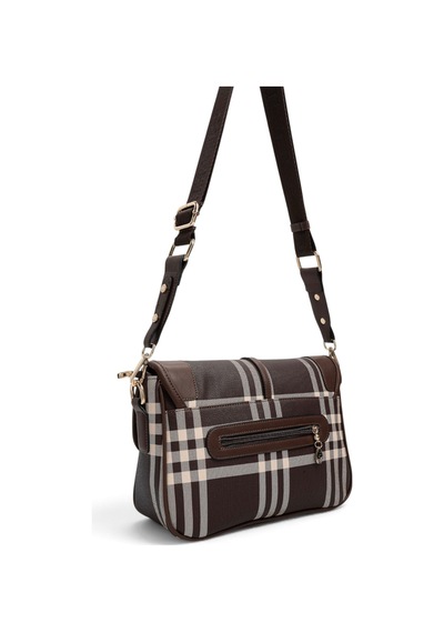Silver & Polo Silver Polo Kahve - Kahve Çizgili Ekose Kadın Çapraz Çanta Sp1182