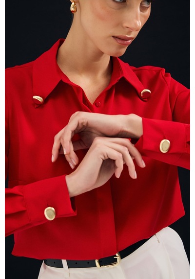 Sateen Lucy Gömlek - Kırmızı-137111