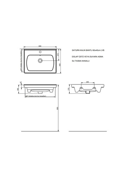 Seramiksan A142011K Saturn Etajer Uyumlu Lavabo Mat Antrasit 60 CM