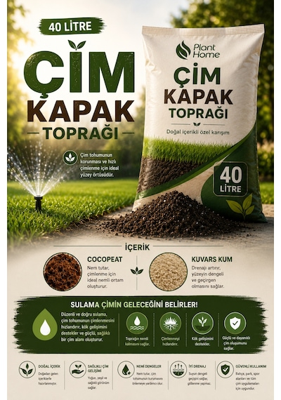 Çim Kapak Toprağı 40 Litre Çim Tohumu İçin Hazır Karışım, Cocopeat & Kuvars Kumlu Diğer