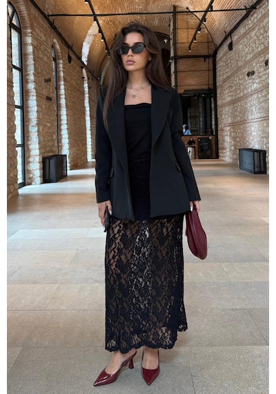 Madmext Siyah Astarlı Kadın Blazer Ceket Mg2508 Siyah