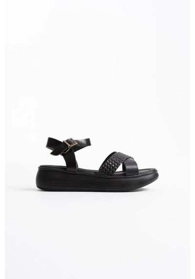 Trendella Siyah Hakiki Deri Sandalet Tr31my58a