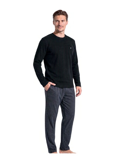 Pierre Cardin 6145 Erkek Uzun Kollu Bisiklet Yaka Pijama Takımı -siyah