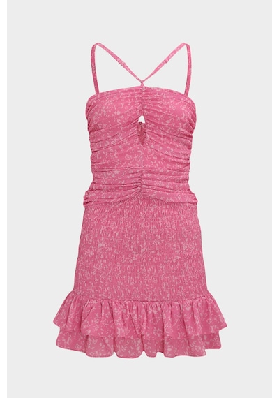 Açelyaokcu Eteği Gipeli Büzgü Detaylı Slim Fit Kadın Mini Elbise Pembe
