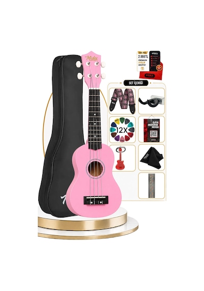 Midex UKX-901PK Pembe Soprano Ukulele (Askı Çanta Metod Pena)
