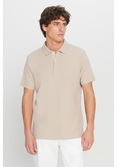 AC&Co / Altınyıldız Classics Erkek Bej %100 Pamuk Slim Fit Dar Kesim Polo Yaka Jakarlı Triko Tişört Bej