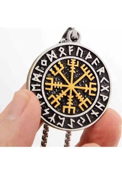 Viking Nordik Vegvisir İşlemeli Runik Sembollü 316l Paslanmaz Çel