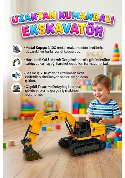 Uzaktan Kumandalı Full Fonksiyon Hareketli Excavator 2.4ghz Iş Makinesi Ekskavatör Çok Renkli