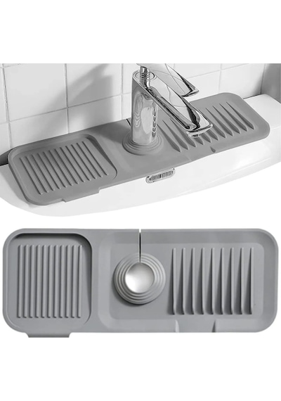 Bayev 2 Adet Elastik Musluk Matı Su Tutucu Düzenleyici Kaydırmaz Taban Organizer Mutfak Banyo Lavabo