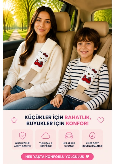 Pofuduk Beyaz Emniyet Kemeri Aksesuarı - Emniyet Kemeri Kılıfı - Araç Emniyet Kemeri Omuz Koruyucu 1 Adet
