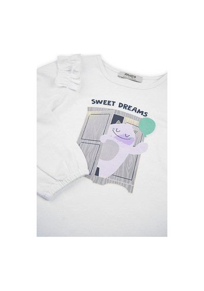 Panço Kız Çocuk Baskı Detaylı T-shirt Beyaz