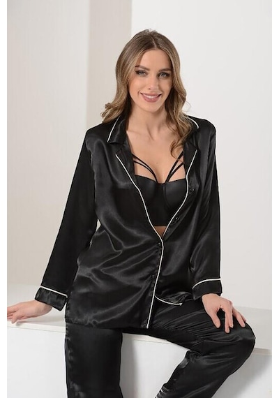 Nbb Kadın Siyah Saten Pijama Takımı 001