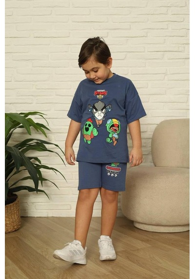 Cg Kids Brawl Stars Erkek Çocuk Tshirt & Şort Alt Üst Takım Laci Vert