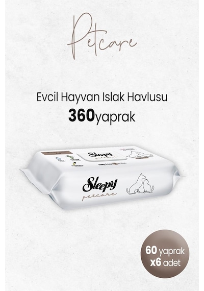 Sleepy Petcare Evcil Hayvan Islak Havlusu 60'Lı X 6 Adet