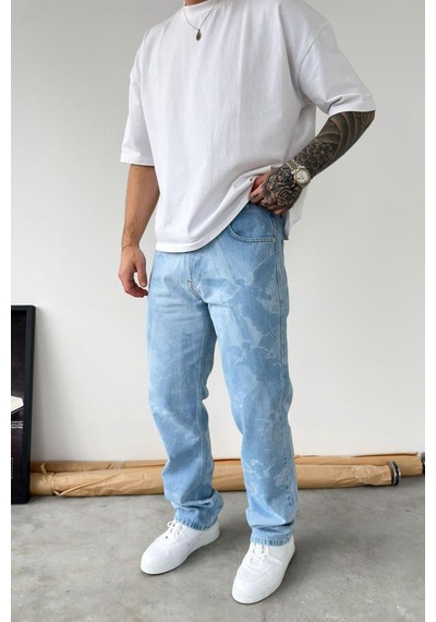 Buz Mavi Angel Baskılı Premium Baggy Pantolon Buz Mavi Angel Baskılı Premium Baggy Pantolon
