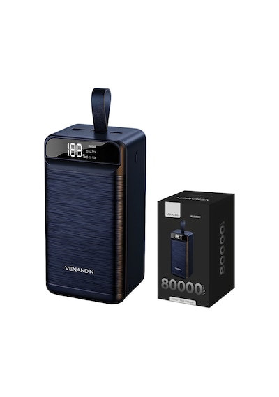 Venandin Pwb80a1 80.000 Mah Powerbank 22.5w Hızlı Şarj Entegre Kablolu, Led Göstergeli, Çoklu Çıkış Siyah