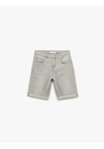 Koton Normal Bel Pamuklu Slim Fit Jean Şort Gri 5sam40132nd Gri