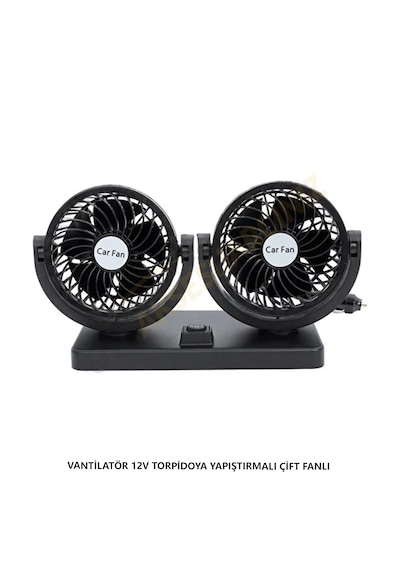 Araç İçi Torpido Üstü 2li Vantilatör Oto Pervane 5 İnç 12 Volt 2 Hız Ayarlı Çakmaklık Girişli